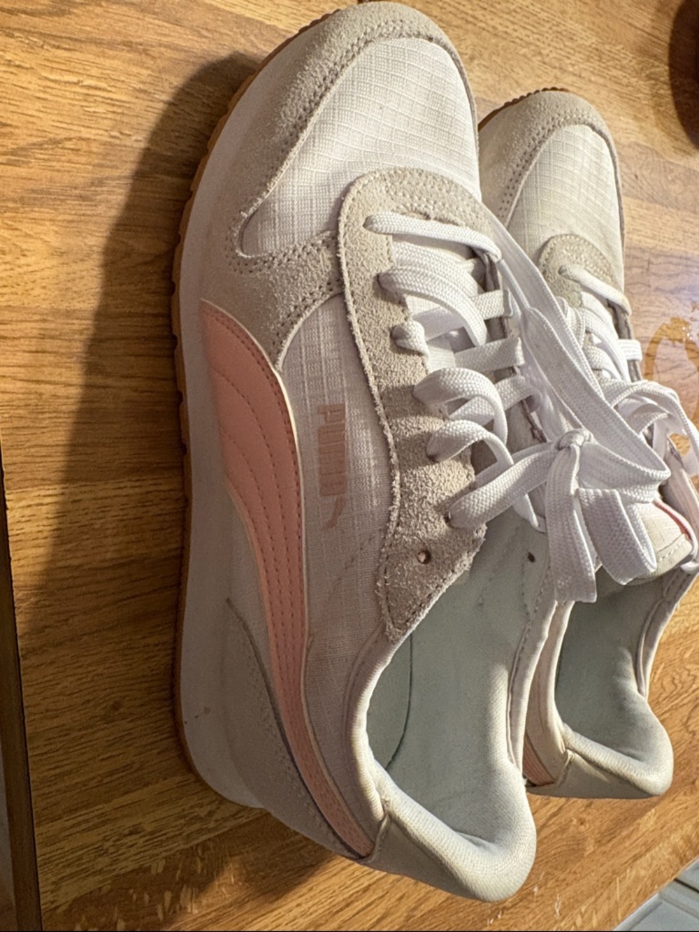 Puma White and Pale Pink Women's Low-Top Sneakers
